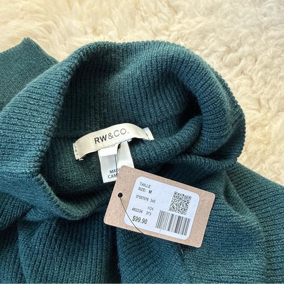 RW&Co Puffy Long Sleeve Mock Neck Mini Dress Green Medium - Picture 6 of 6